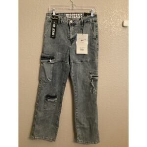 NWT VIP Jeans pair of acid wash cargo Denim Jeans 9/10